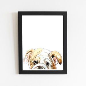 American Bulldog Wall Art, Bulldog Peek a Boo Puppy Print, Dog Lover Decor Sign
